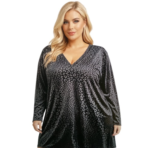 Ruby Rd. Tops - Ruby Rd Tunic Woman 2X‎ Black NEW Velvet Burnout Leopard Animal Print 87253 IJ